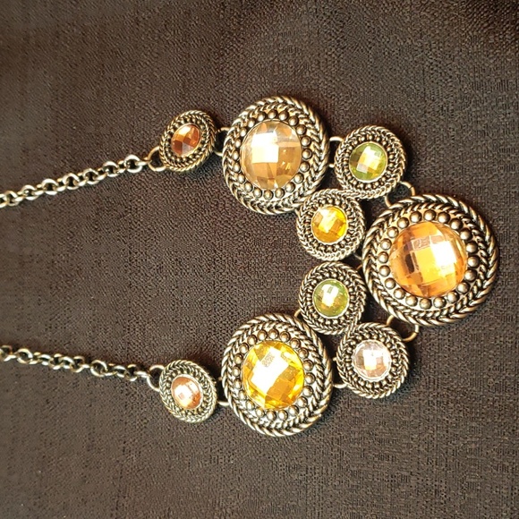 Autumn Colored Rhinestone Silver-tone Necklace - Picture 1 of 6